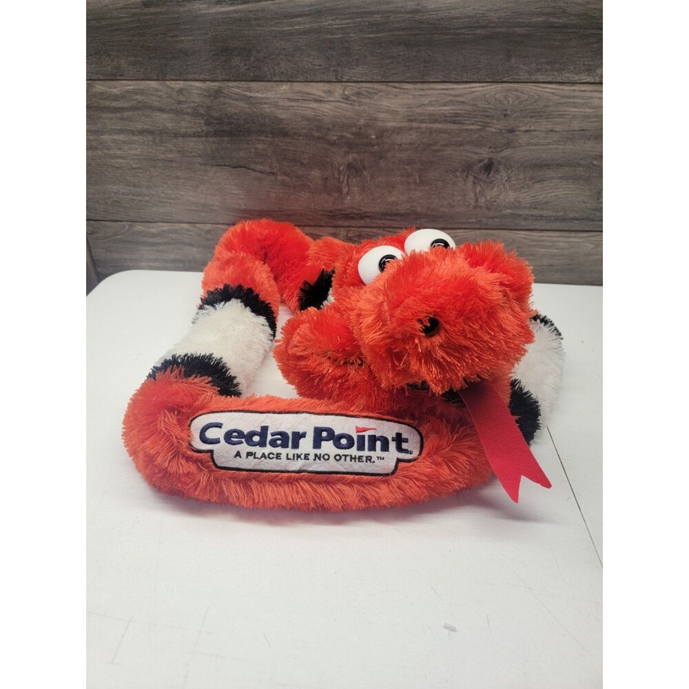 Cedar Point Snake Plush Toy Unisex Red Excellent Coiled Stuffed Animal Souvenir